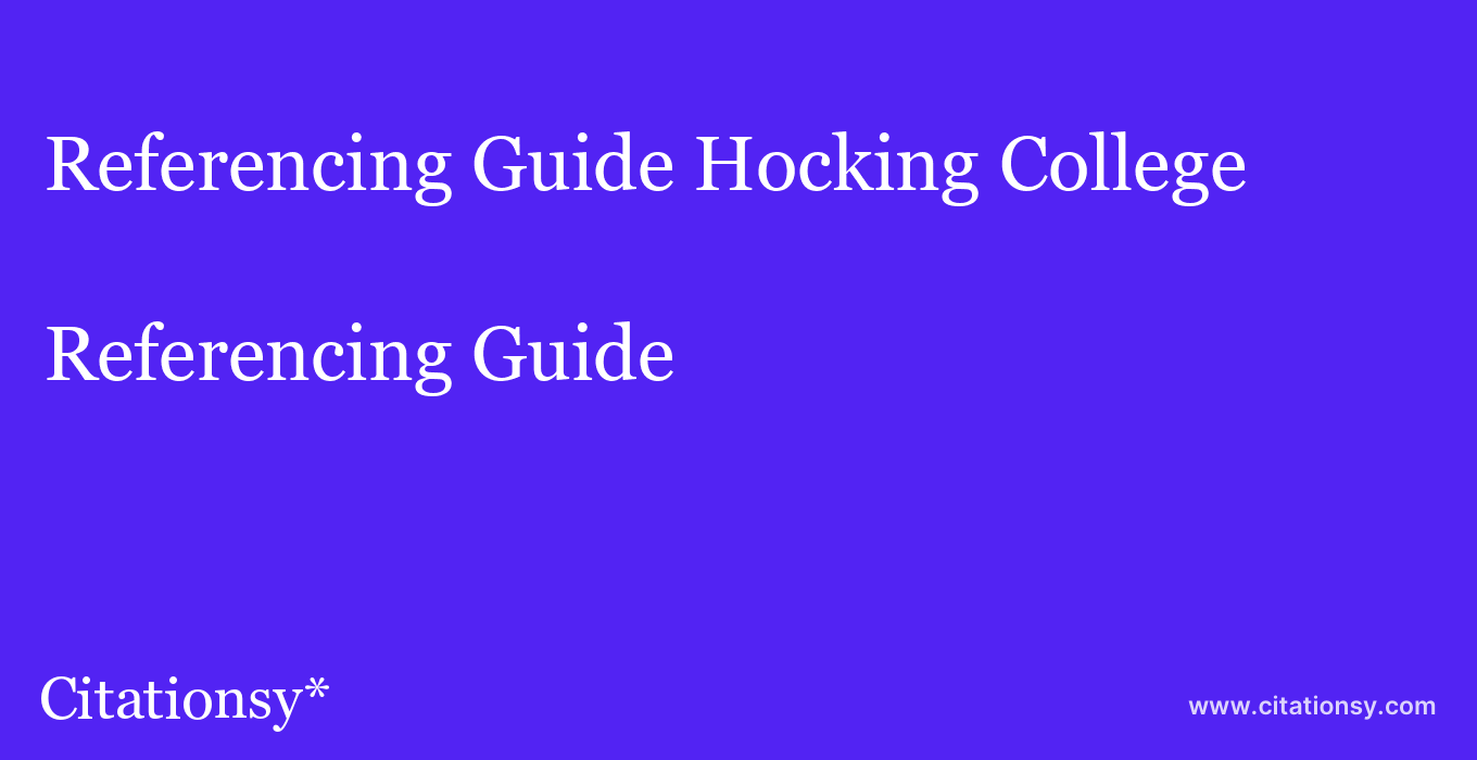 Referencing Guide: Hocking College